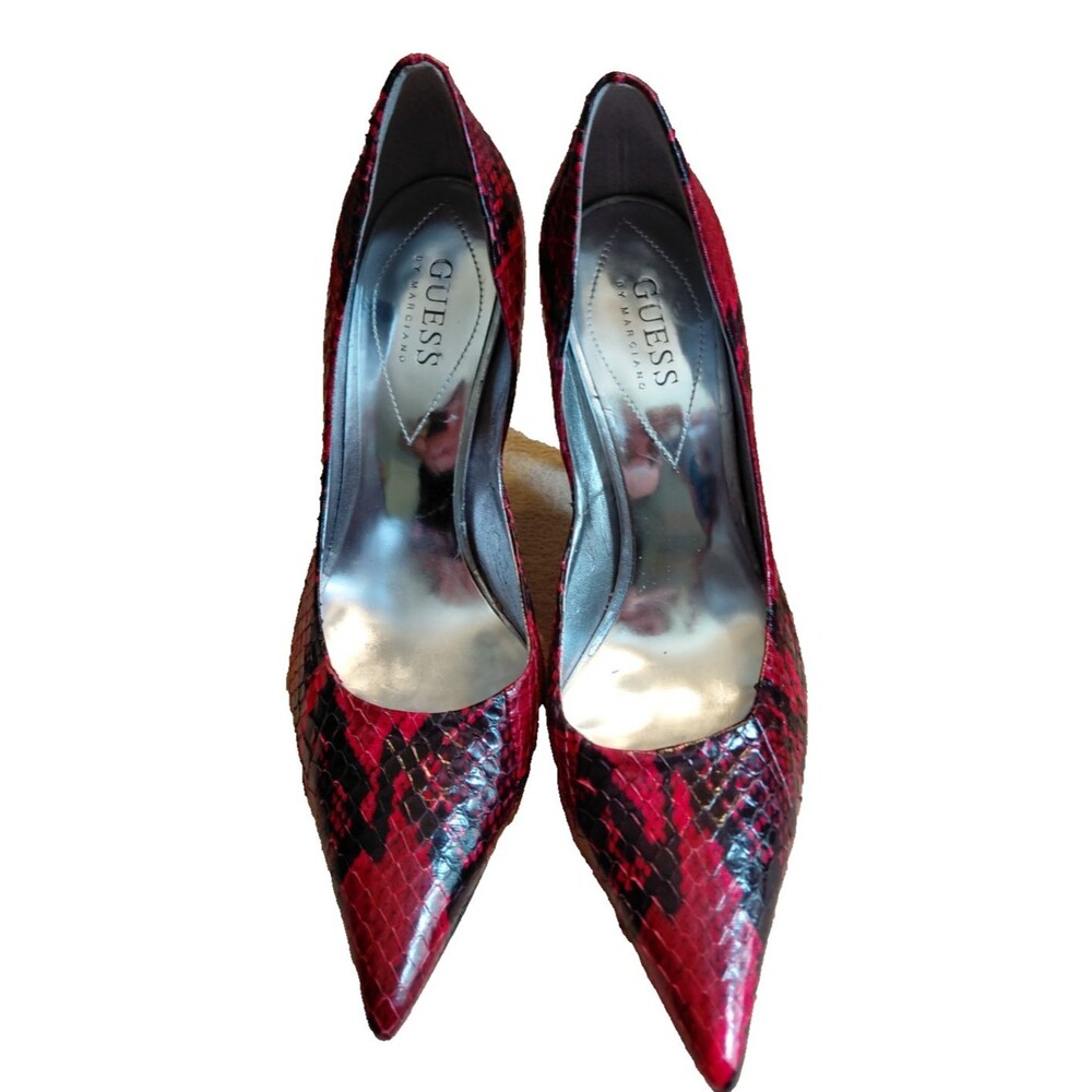 Guess by Marciano Red & Black Snakeskin 4" Heels Womens 6.5